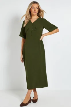 Robe Midi à Détails Boutons et Dos Froncé