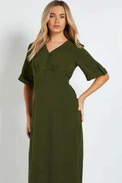 Robe Midi à Détails Boutons et Dos Froncé