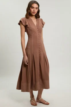 Robe Midi À Détails De Coutures Contrastantes Surpiquées