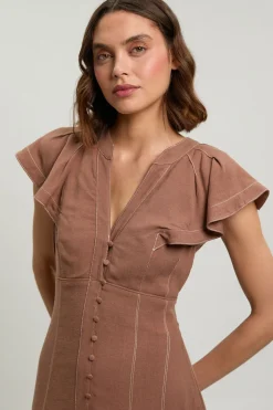 Robe Midi À Détails De Coutures Contrastantes Surpiquées