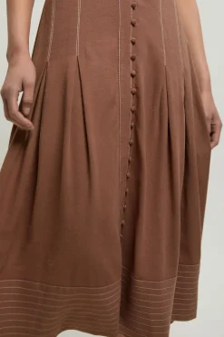 Robe Midi À Détails De Coutures Contrastantes Surpiquées
