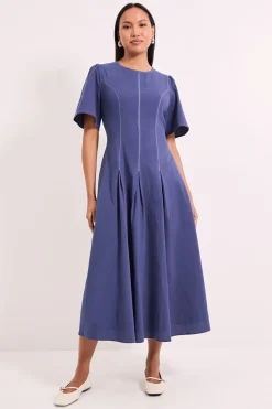 Robe Midi à Détails de Coutures et Plis Rapportés