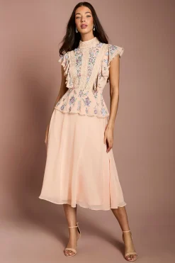 Robe Midi À Détails De Volants Ornementés