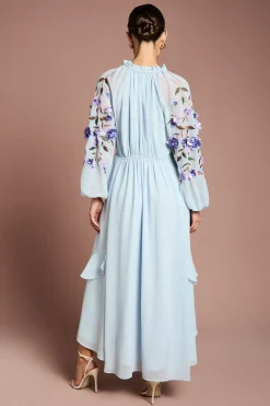 Robe Midi À Détails Froncés Et Fleurs 3D