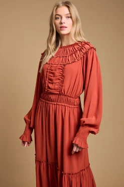 Robe Midi à Détails Volantés