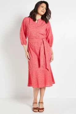 Robe Midi D'été Broderie Anglaise Avec Ceinture