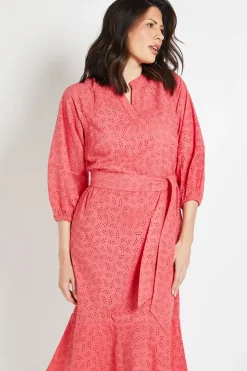 Robe Midi D'été Broderie Anglaise Avec Ceinture