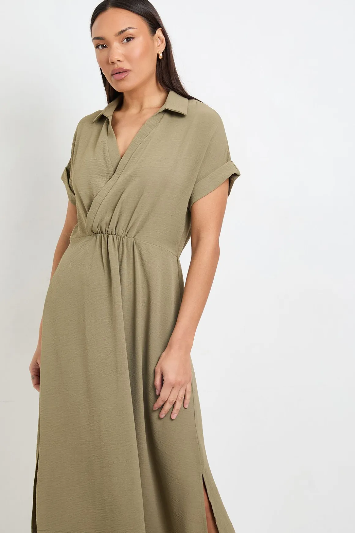 Robe Midi D'été À Manches Retroussées