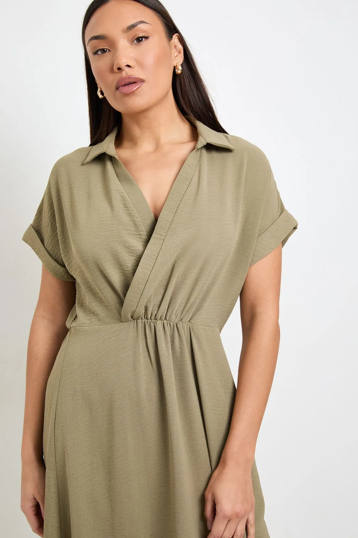 Robe Midi D'été À Manches Retroussées