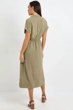 Robe Midi D'été À Manches Retroussées