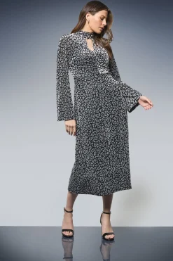 Wallis Robe Midi Dévorée en Jersey à Col Montant et Fronces<Femme Robes Mi-Longues|Robes À Manches Longues