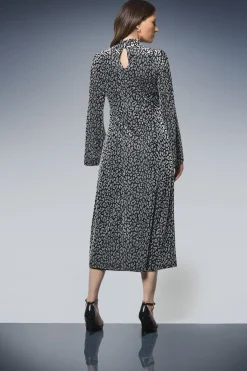 Wallis Robe Midi Dévorée en Jersey à Col Montant et Fronces<Femme Robes Mi-Longues|Robes À Manches Longues