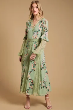 Robe Midi À Empiècement De Dentelle