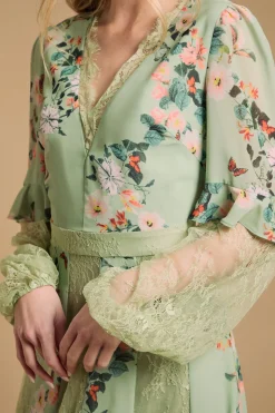 Robe Midi À Empiècement De Dentelle
