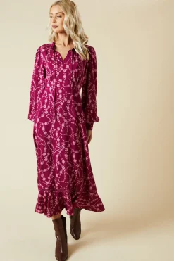 Dorothy Perkins Robe Midi À Empiècement En Dentelle Florale Berry<Femme Robes Mi-Longues|Satin Et Dentelle
