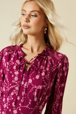 Dorothy Perkins Robe Midi À Empiècement En Dentelle Florale Berry<Femme Robes Mi-Longues|Satin Et Dentelle