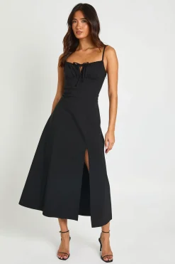 Robe Midi En Bengaline À Buste Froncé Et Taille Basse
