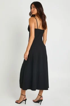 Robe Midi En Bengaline À Buste Froncé Et Taille Basse