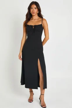 Robe Midi En Bengaline À Buste Froncé Et Taille Basse
