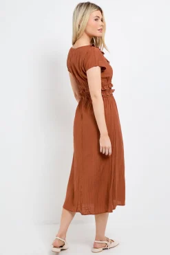 Robe Midi À Encolure Arrondie À Volants Et Taille Froncée