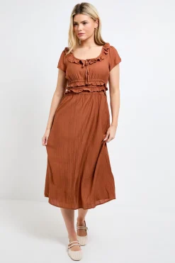 Robe Midi À Encolure Arrondie À Volants Et Taille Froncée