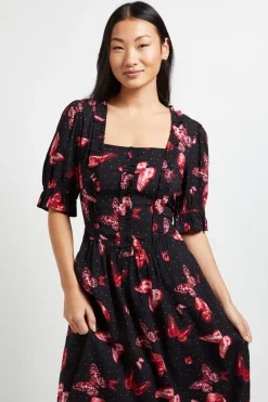 Robe Midi À Encolure Carrée Avec Détails À Volants Et Manches Bouffantes Petite