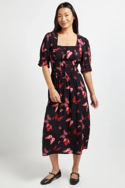 Robe Midi À Encolure Carrée Avec Détails À Volants Et Manches Bouffantes Petite