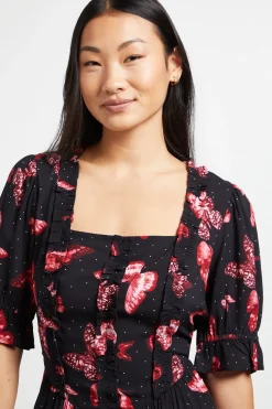 Robe Midi À Encolure Carrée Avec Détails À Volants Et Manches Bouffantes Petite