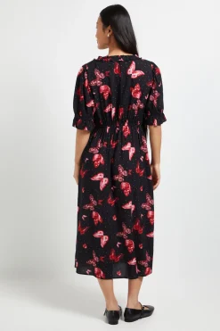 Robe Midi À Encolure Carrée Avec Détails À Volants Et Manches Bouffantes Petite