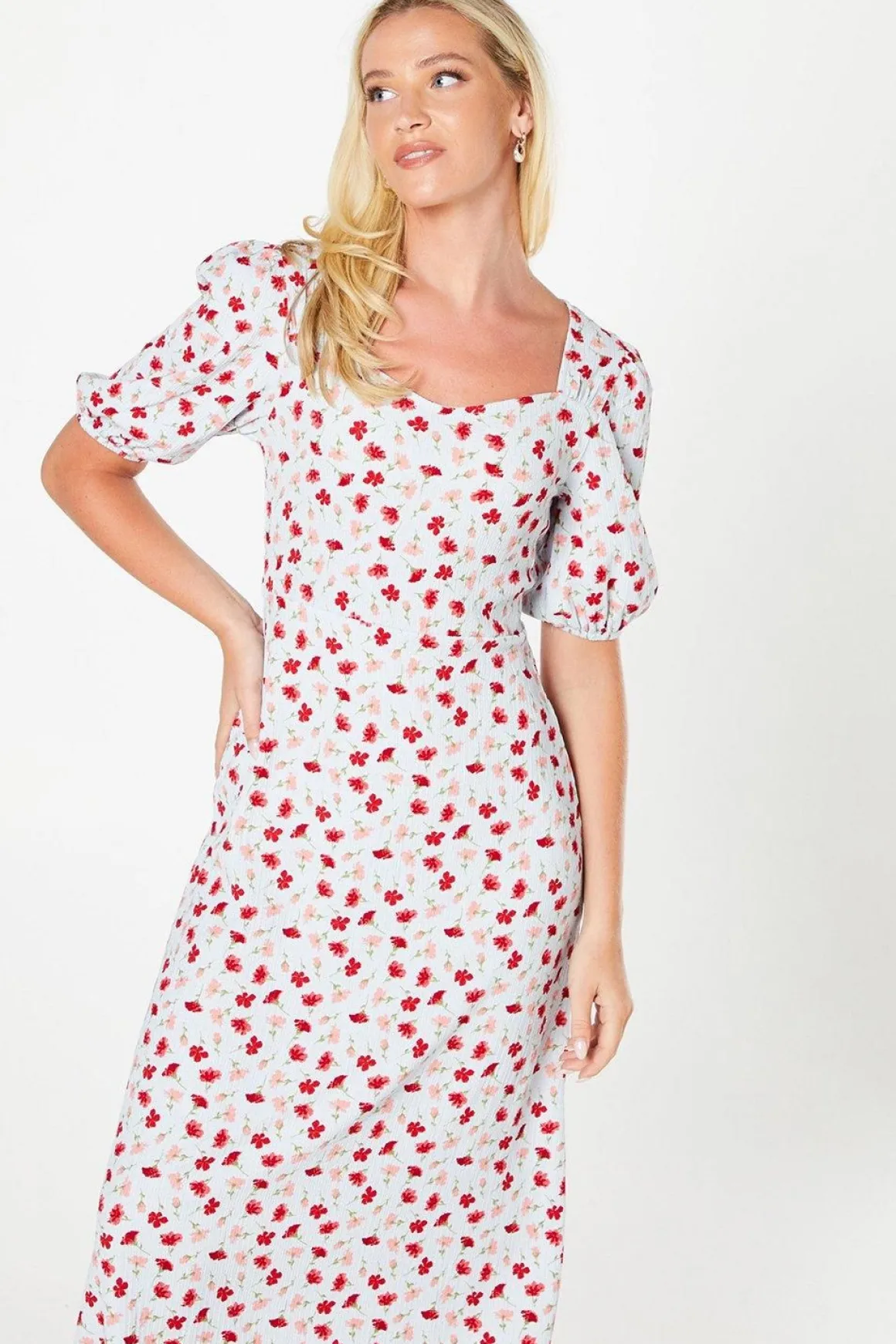 Robe Midi À Encolure Cœur Et Imprimé Fleuri Ditsy