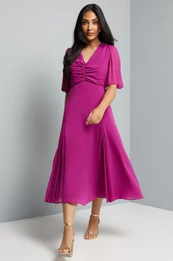 Wallis Robe Midi à Encolure en V avec Inserts Plissés Petite<Femme Toutes Les Robes|Robes