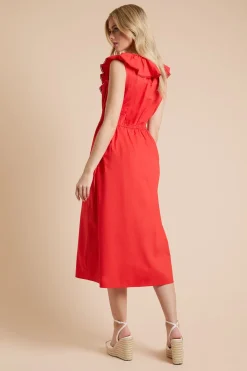 Robe Midi À Encolure À Volants Et Détails En Dentelle