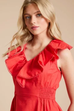 Robe Midi À Encolure À Volants Et Détails En Dentelle