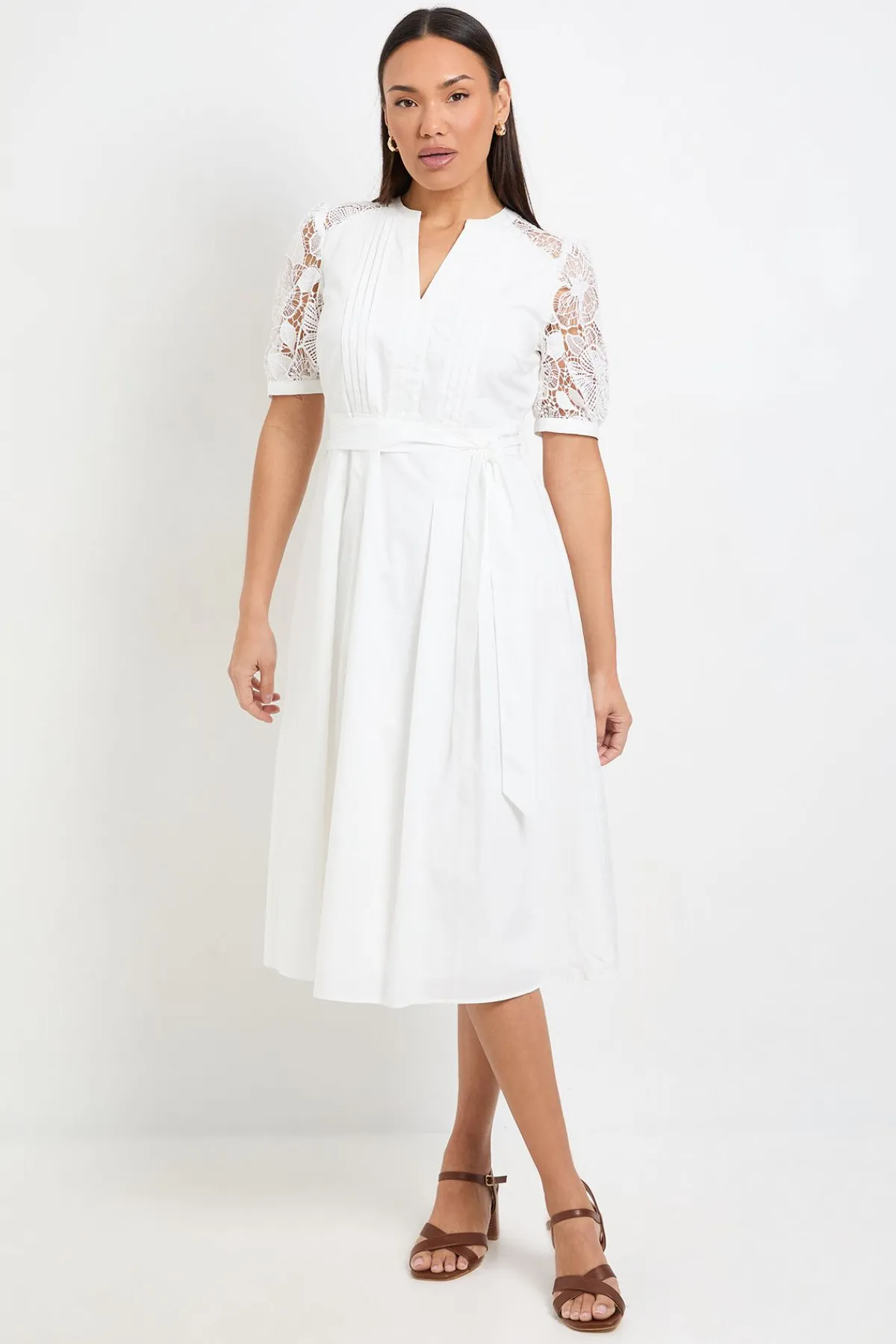 Wallis Robe Midi En Coton Avec Ceinture Et Dentelle Petite<Femme Toutes Les Robes|Robes Mi-Longues