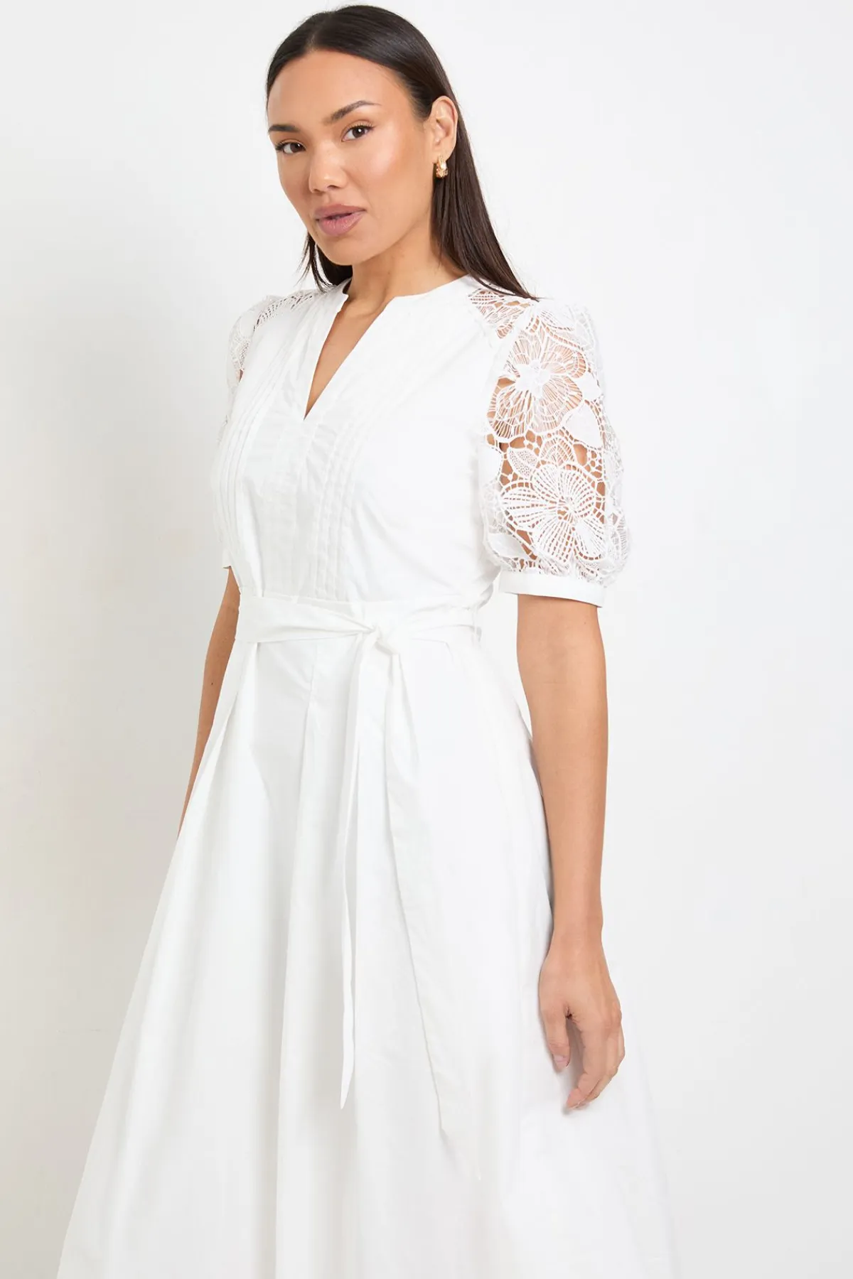 Wallis Robe Midi En Coton Avec Ceinture Et Dentelle Petite<Femme Toutes Les Robes|Robes Mi-Longues