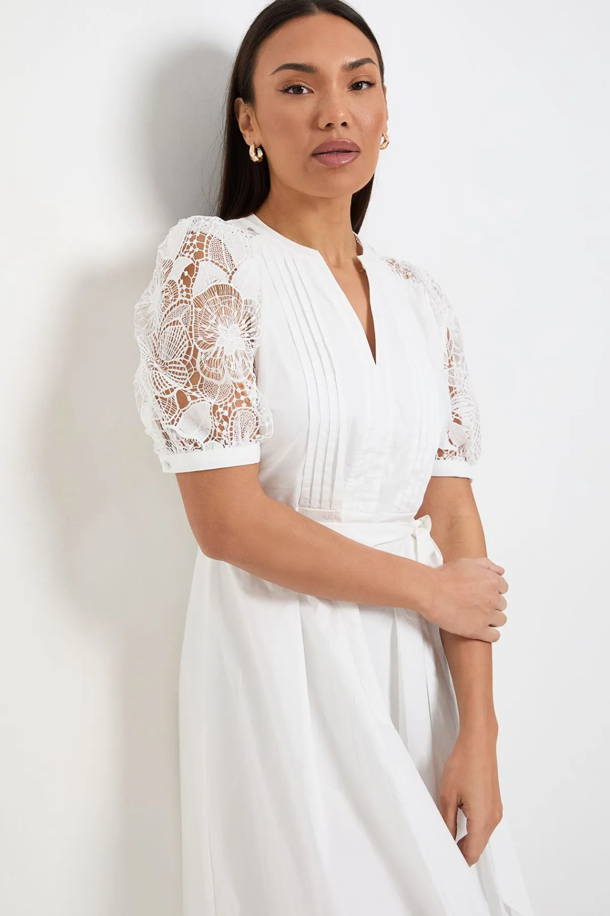 Wallis Robe Midi En Coton Avec Ceinture Et Dentelle Petite<Femme Toutes Les Robes|Robes Mi-Longues