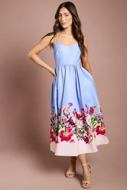 Robe Midi En Coton À Bretelles Avec Imprimé Placé