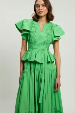 Robe Midi En Coton À Broderie Anglaise Avec Ceinture