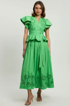 Robe Midi En Coton À Broderie Anglaise Avec Ceinture