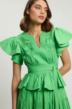 Robe Midi En Coton À Broderie Anglaise Avec Ceinture