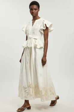 KarenMillen Robe Midi En Coton À Broderie Anglaise Avec Ceinture<Femme Robes|Robes Mi-Longues
