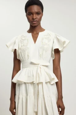 KarenMillen Robe Midi En Coton À Broderie Anglaise Avec Ceinture<Femme Robes|Robes Mi-Longues