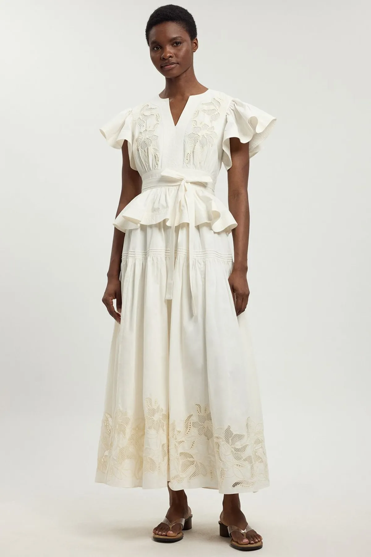 KarenMillen Robe Midi En Coton À Broderie Anglaise Avec Ceinture<Femme Robes|Robes Mi-Longues