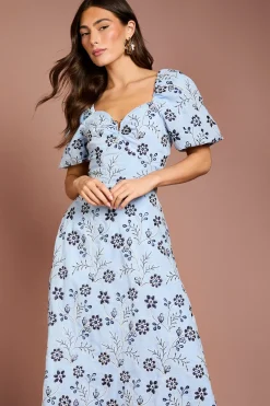 Coast Robe Midi En Coton Brodé À Manches Bouffantes<Femme Toutes Les Robes|Robes Mi-Longues