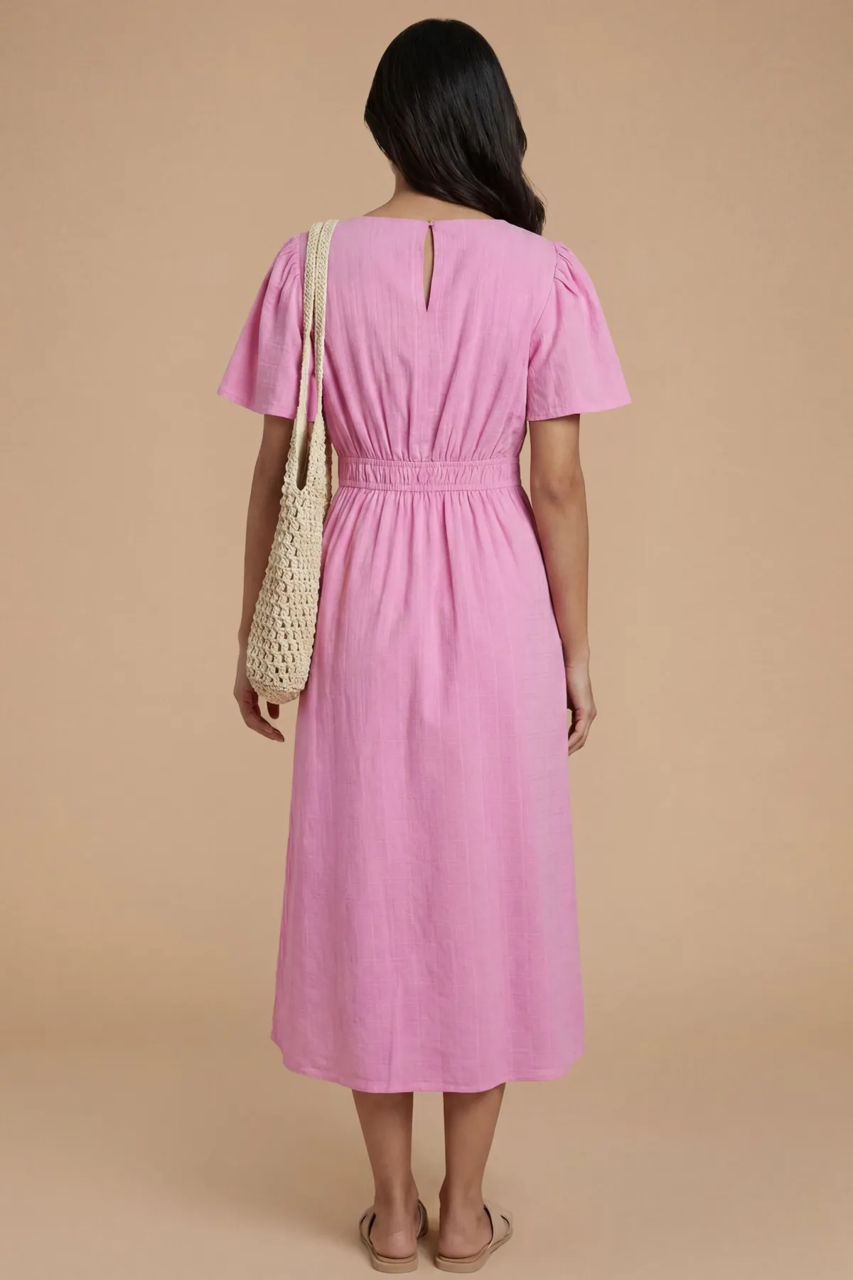 Dorothy Perkins Robe Midi En Coton Dobby À Taille Élastiquée Et Manches Papillon<Femme Robes|Robes Mi-Longues
