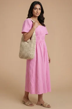 Dorothy Perkins Robe Midi En Coton Dobby À Taille Élastiquée Et Manches Papillon<Femme Robes|Robes Mi-Longues
