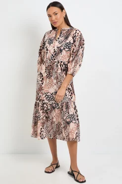 Robe Midi En Coton Imprimé Animal Pour L'été