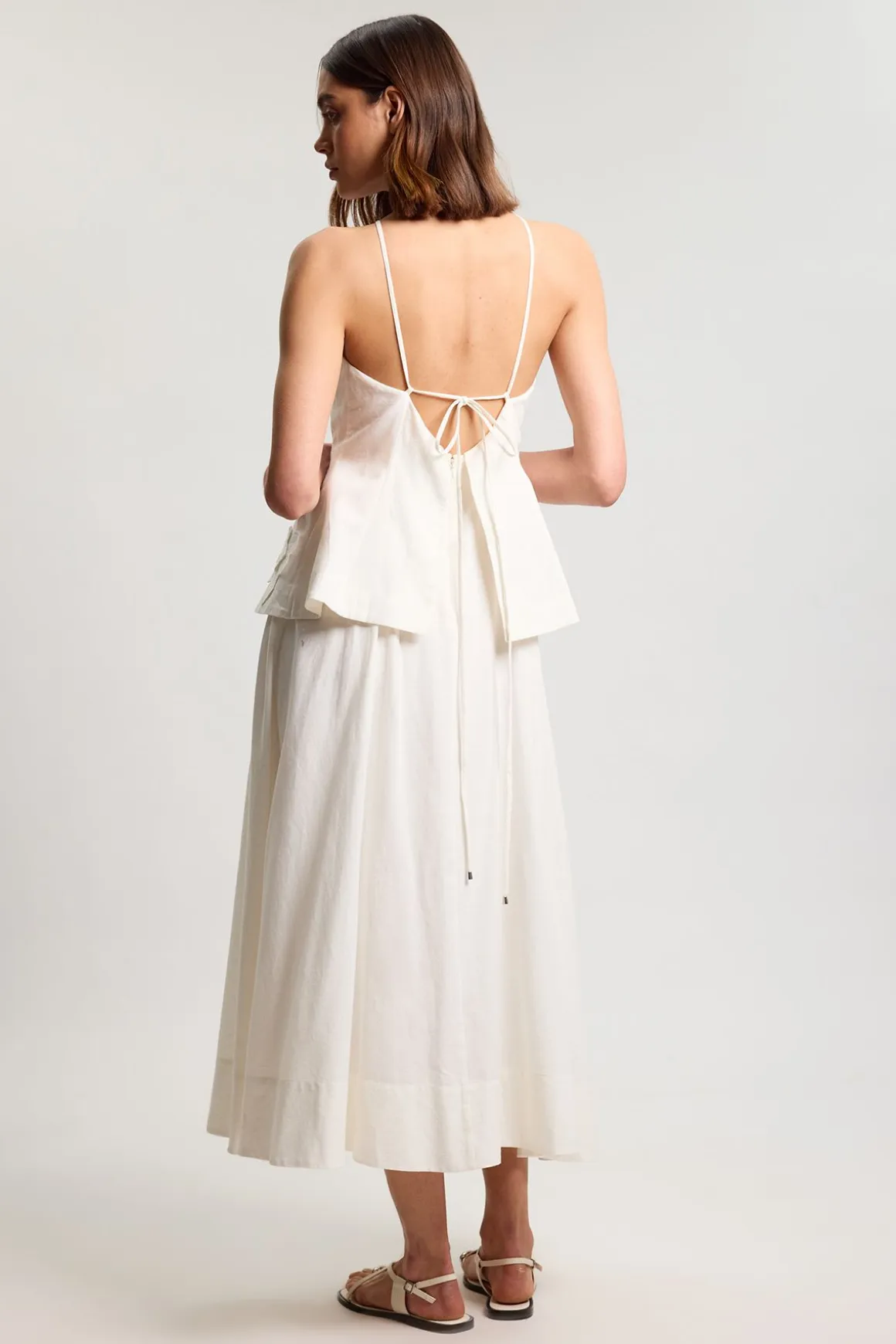 Robe Midi En Coton Lin À Fleurs 3D