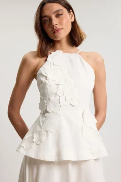 Robe Midi En Coton Lin À Fleurs 3D