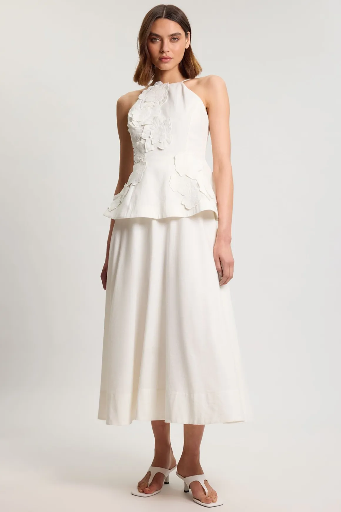 Robe Midi En Coton Lin À Fleurs 3D
